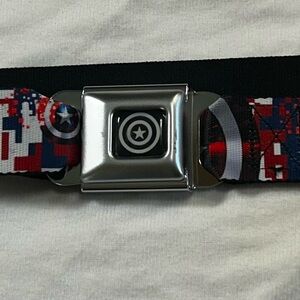Captain America Shield Buckle Down Seatbelt Belt NEW Fits Waist Sizes 24 - 38